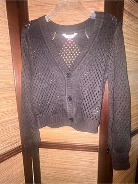 No Boundaries Black Open-Knit V-Neck Button Cardigan